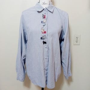Koret City Blues Cotton Collared Button Up Cat Top